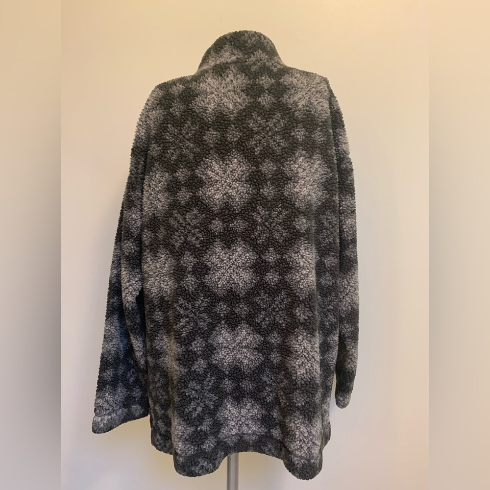 LL Bean Vintage Pullover Fleece-Gray Snowflake-Partial Button Close-XL - Picture 5 of 7